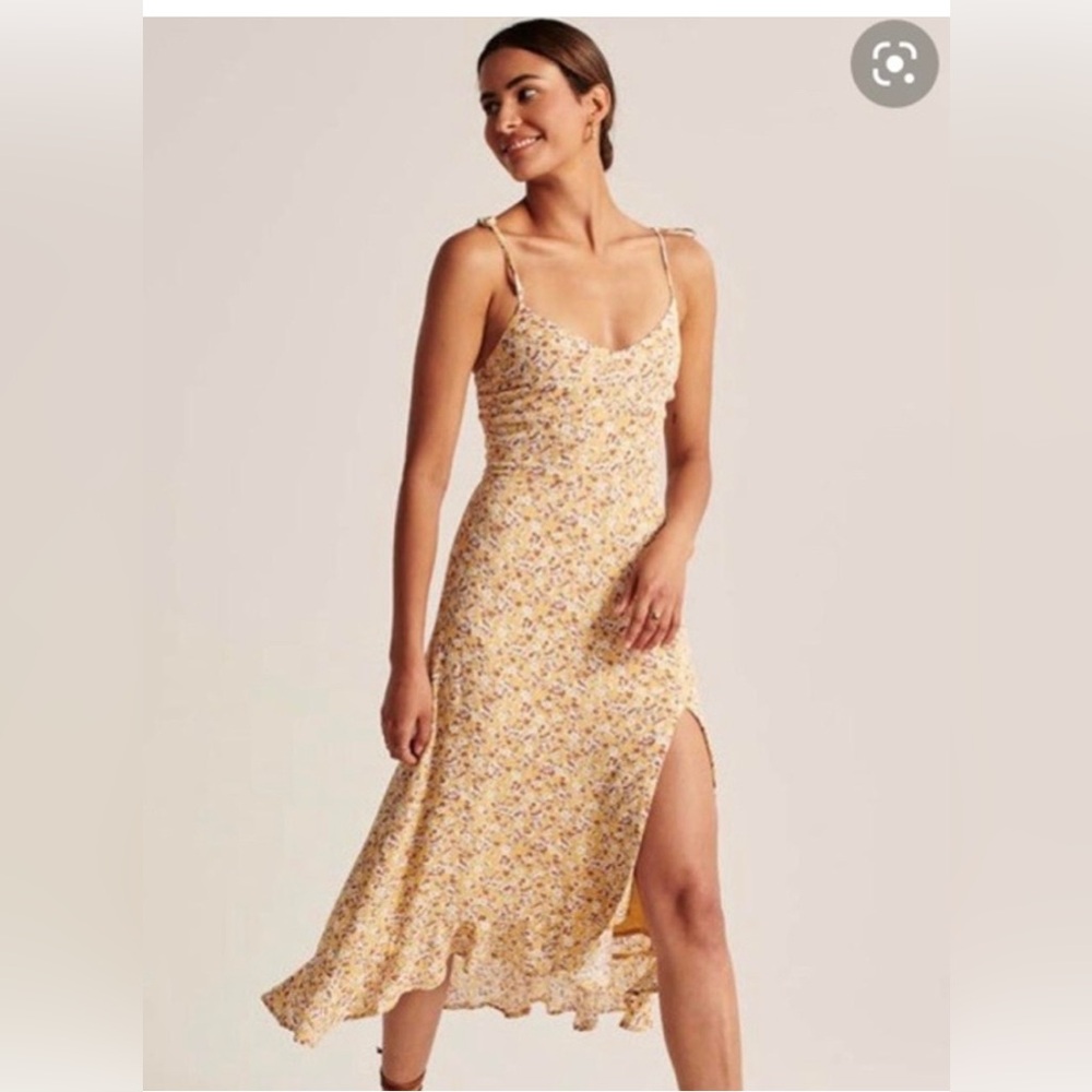 EUC Abercrombie & Fitch Midi Floral Yellow Spaghetti Strap Dress Size S
